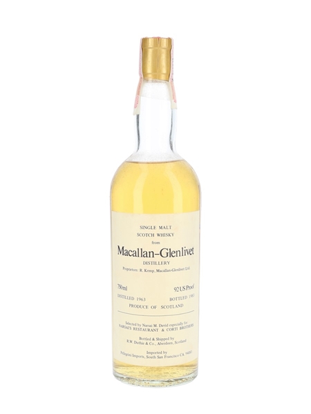 Macallan Glenlivet 1963 Bottled 1983 - Narsai's Restaurant & Corti Brothers - Signed Bottle 75cl / 46%