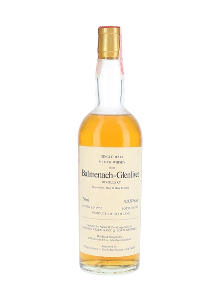 Balmenach Glenlivet 1962 Bottled 1983 - Narsai's Restaurant & Corti Brothers - Signed Bottle 75cl / 46%