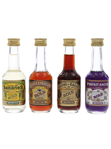 Bols Liqueurs Creme de Bananes, Creme de Cacao, Coffee Liqueur & Parfait Amour 4 x 3.5cl