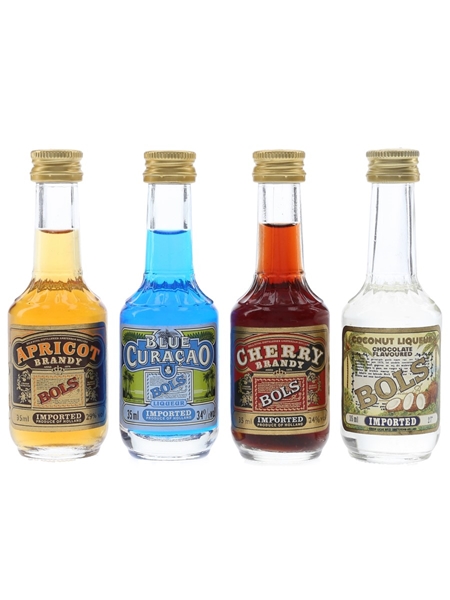 Bols Liqueurs Apricot, Blue Curacao, Cherry Brandy & Coconut Liqueur 4 x 3.5cl