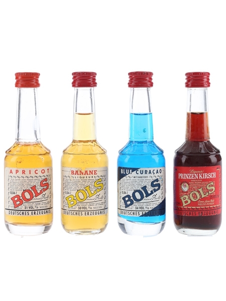 Bols Liqueurs Apricot, Banane, Blue Curacao & Prinzen Kirsch 4 x 4cl