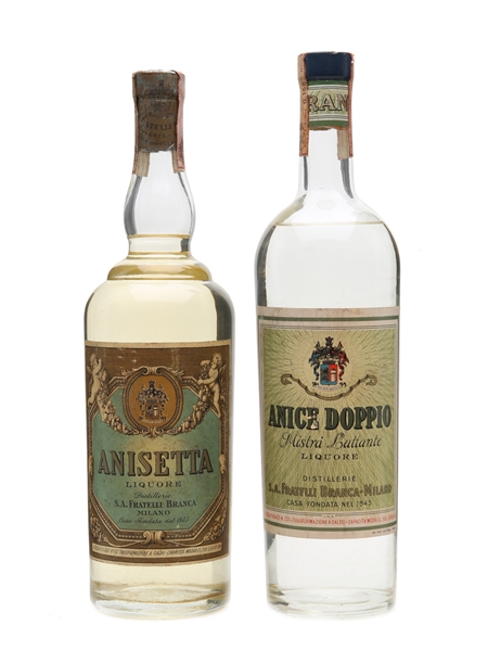 Branca Anisetta & Branca Anice Doppio Bottled 1970s 2 x 100cl