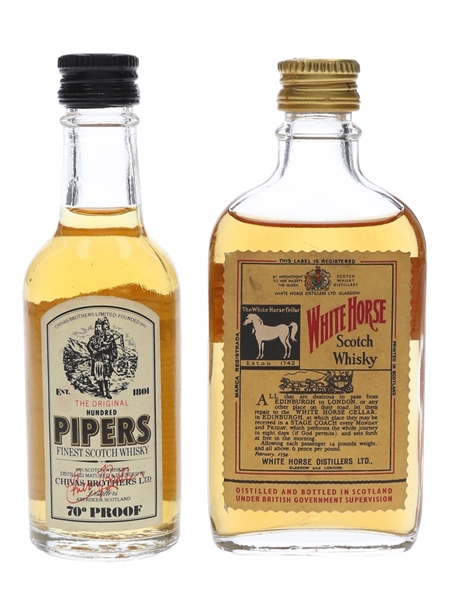 Hundred Pipers & White Horse Bottled 1970s 2 x 5cl