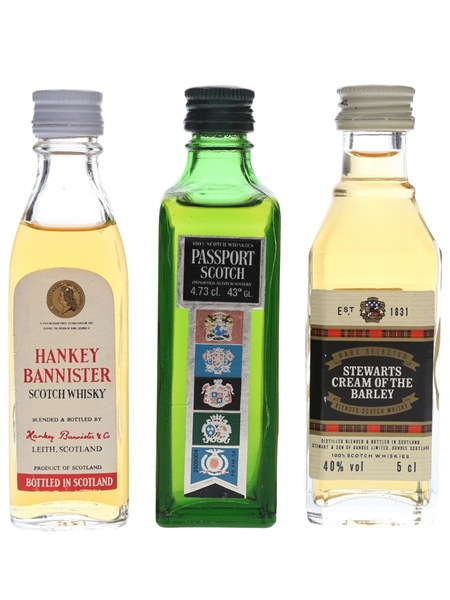 Hankey Bannister, Passport Scotch & Stewarts Cream Of The Barley  3 x 4.7cl-5cl