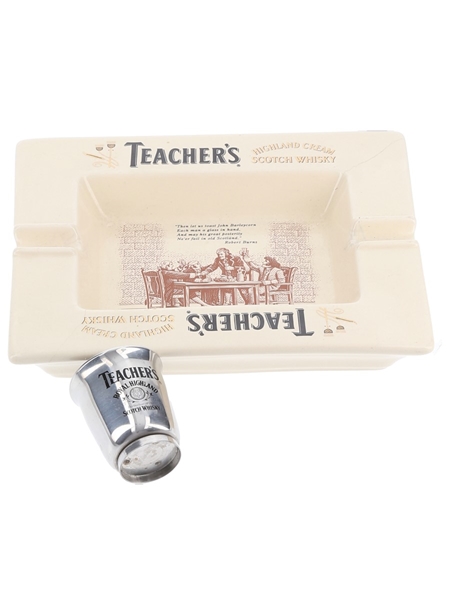 Teacher's Highland Cream Ashtray & Metal Cup  15.5cm x 19cm & 5cm x 4cm