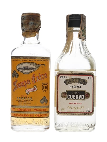Jose Cuervo Tequila Blanco & Sauza Tequila Anejo Bottled 1960s-1970s 2 x 5cl