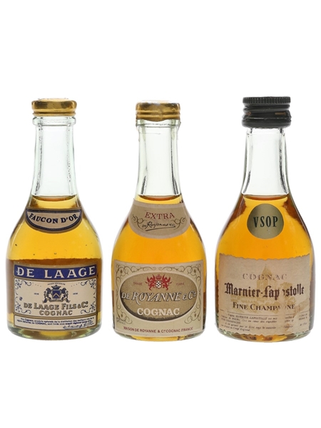 De Laage, De Royanne & Marnier Lapostolle Cognac Bottled 1970s 3 x 3cl-3.5cl / 40%