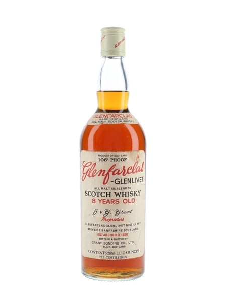 Glenfarclas Glenlivet 8 Year Old 105 Proof Bottled 1970s - Grant Bonding Co. 75.7cl / 60%