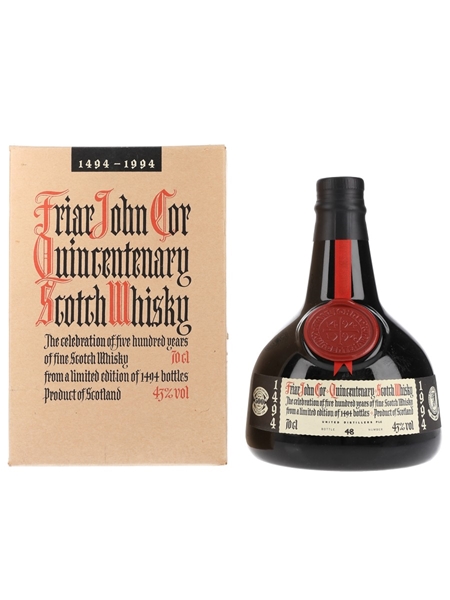 Friar John Cor Quincentenary Spirit Of Scotland Trophy Bottled 1994 - 500 Years Of Scotch Whisky 70cl / 43%