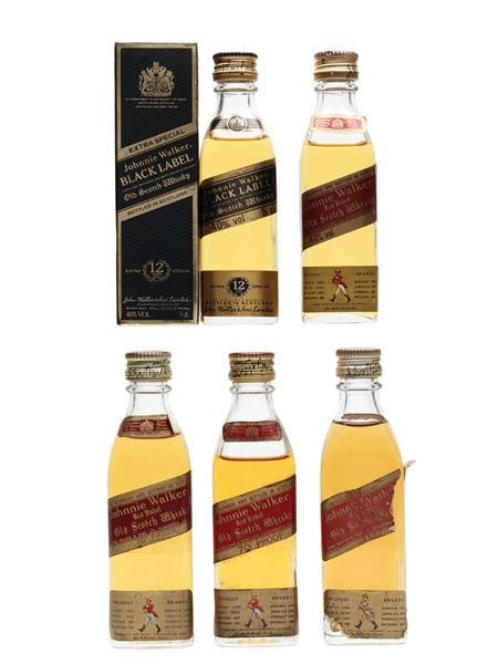 Johnnie Walker Red & Black Label Bottled 1970s & 1980s 5 x 5cl / 40%