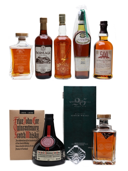 Spirit Of Scotland Trophy 500th Anniversary Blends Burberry's, Friar John Cor, Grant's, Heritage, Morrison's Bowmore, Quintessential & Whyte & Mackay 7 x 70cl & 75cl / 43%