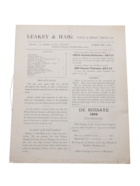 Leaky & Haig Wine & Spirit Circular, February 1893  