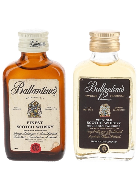 Ballantine's Finest & 12 Year Old Bottled 1970s 2 x 5cl