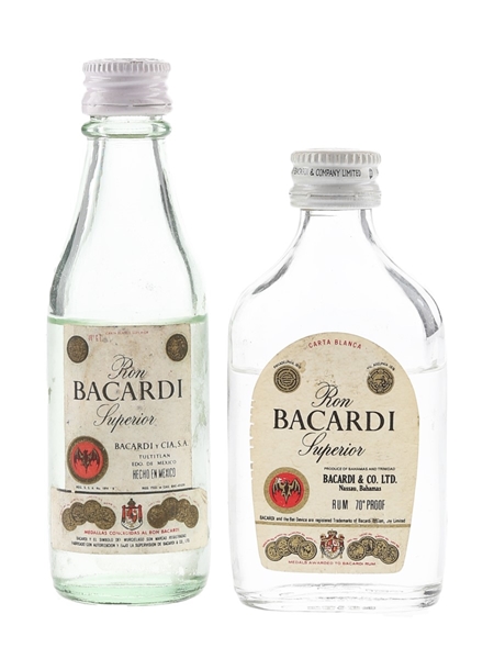 Bacardi Carta Blanca Bottled 1960s-1970s - Nassau, Bahamas & Mexico 2 x 5cl / 40%