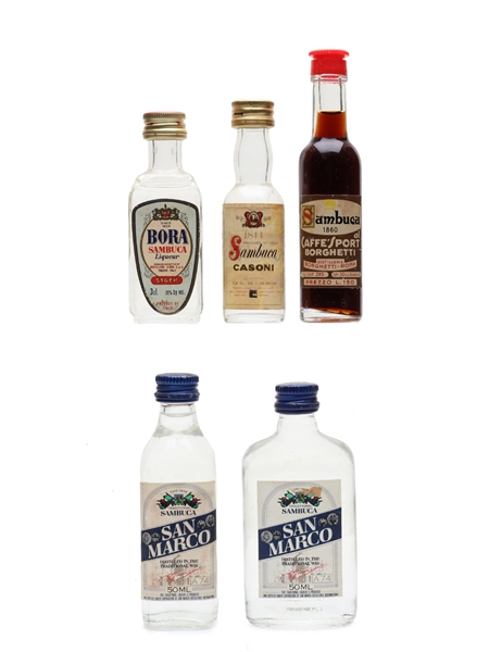 Assorted Sambuca Bora, Borghetti, Casoni, San Marco 5 x 2.3cl-5cl