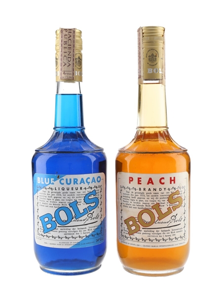 Bols Blue Curacao & Peach Liqueur Bottled 1960s 2 x 75cl