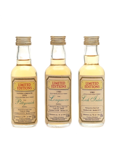 Pittyvaich 1976, Longmorn 1980 & Loch Indaal 1983 Blackadder International 3 x 5cl