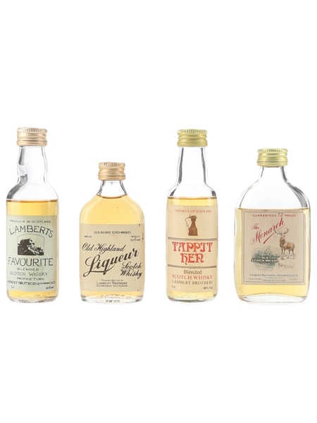 Lamberts Favourite, The Monarch, Old Highland Liqueur & Tappit Hen Bottled 1980s - Lambert Brothers 4 x 5cl