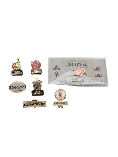 Assorted Scotch Whisky Pin Badges Clan Campbell, Dalwhinnie, Edradour, Jura & Knockando 