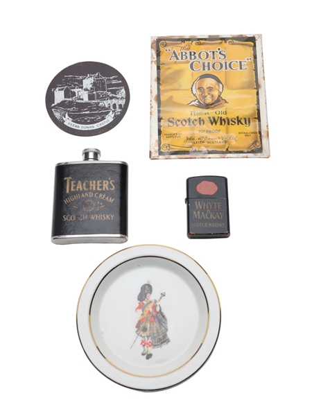 Assorted Blended Scotch Whisky Memorabilia Abbot's Choice, Dewar's, Teacher's, Whyte & Mackay 