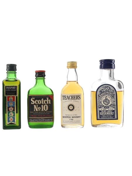 Passport, Scotch No.10, Teacher's & Yates Brothers Bottled 1970s 4 x 3.7cl-7cl