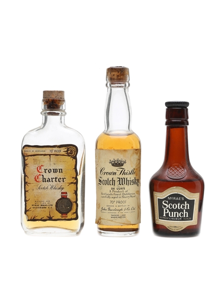 Crown Thistle De Luxe, Crown Charter Scotch Whisky & McRae's Scotch Punch Bottled 1960s 3 x 5cl