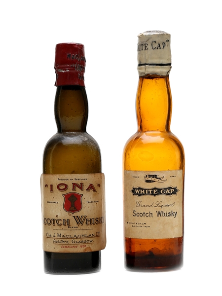 Iona Scotch Whisky & White Cap Grand Liqueur Whisky Bottled 1960s 2 x 5cl