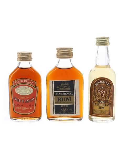 Don Q, Four Bells, Mainbrace Rum Bottled 1980s 3 x 5cl