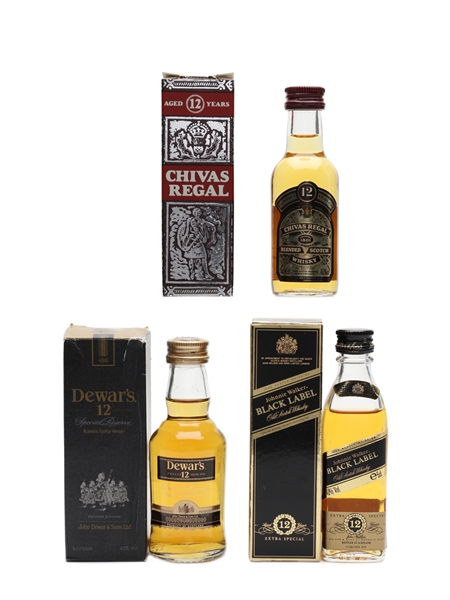 Chivas Regal, Dewar's & Johnnie Walker Black Label 12 Year Old 3 x 5cl