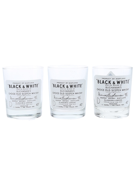 Buchanan's Black & White Whisky Glasses  9cm Tall