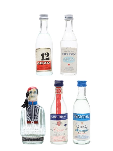 Assorted Greek Ouzo Butan, Kaloyannis, Ouzonis, Sans Rival, Tsantali 5 x 5cl