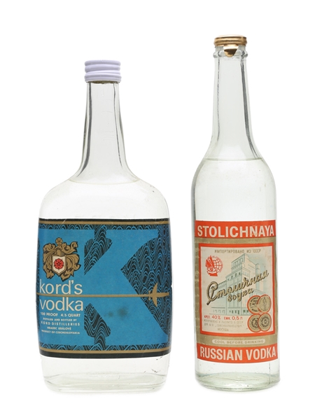 Kord's Vodka and Stolichnaya Vodka Bottled  1970-80s 75cl & 50cl