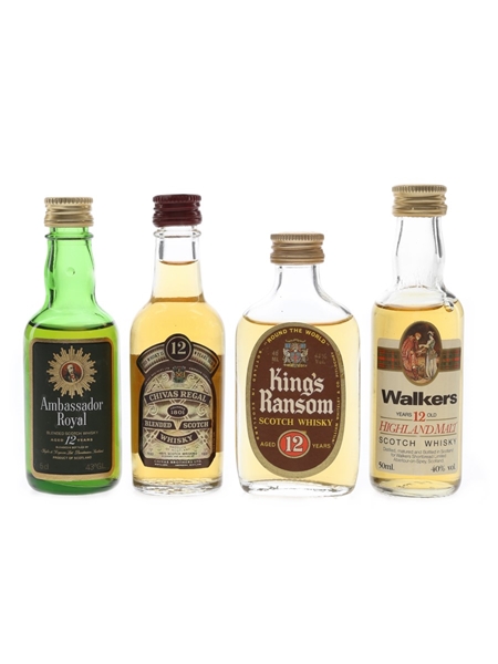 Assorted 12 Year Old Blended Whisky Bottled 1970s & 1980s 4 x 4cl-5cl