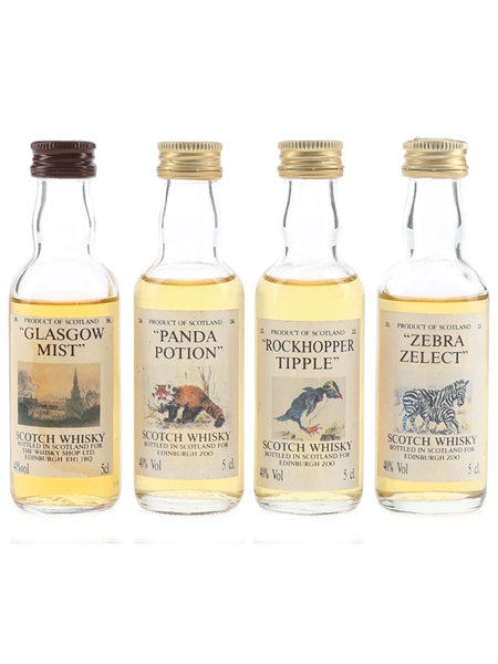 Edinburgh Zoo & The Whisky Shop Blends Glasgow Mist, Panda Potion, Rockhopper Tipple & Zebra Zelect 4 x 5cl / 40%