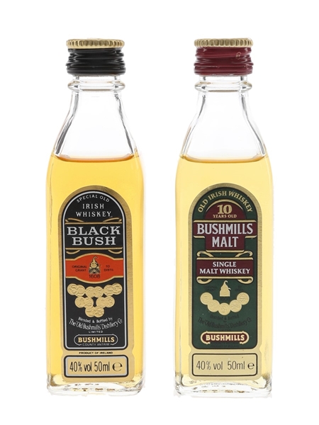 Black Bush & Bushmills 10 Year Old Bottled 1980s 2 x 5cl / 40%