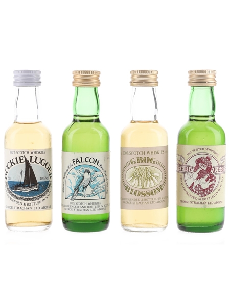 George Strachan Buckie Lugger, Falcon, Grog Blossom & Heebie Jeebies Bottled 1980s 4 x 5cl / 40%