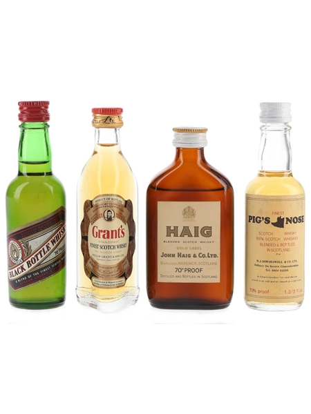 Black Bottle, Grant's, Haig & Pig's Nose Bottled 1970s 4 x 4.7cl-5cl / 40%