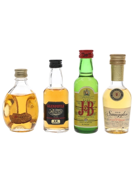 Dimple, Glenfoyle 12 Year Old, J & B & Old Smuggler Bottled 1970s 4 x 5cl
