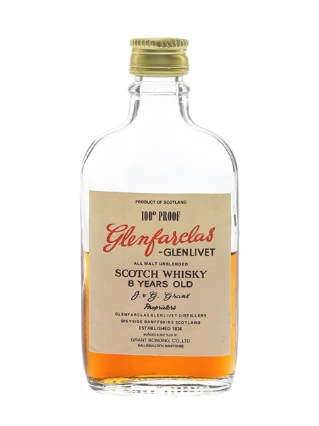 Glenfarclas Glenlivet 8 Year Old 100 Proof Bottled 1960s-1970s - Grant Bonding Co. 5cl / 57%