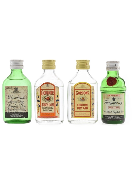 Gordon's & Tanqueray Dry Gin Bottled 1970s & 1980s 4 x 4.7cl-5cl / 40%