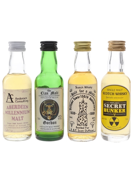 Assorted Single Malt Scotch Whisky Aberdeen Millennium, Clan Malt, Dufftown Tower & Secret Bunker 4 x 5cl / 40%