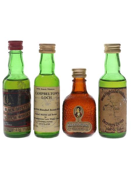 Black Bottle, Campbeltown Loch, Drovers Dram & Robbie Burns Bottled 1970s & 1980s 4 x 4.7cl-5cl / 40%