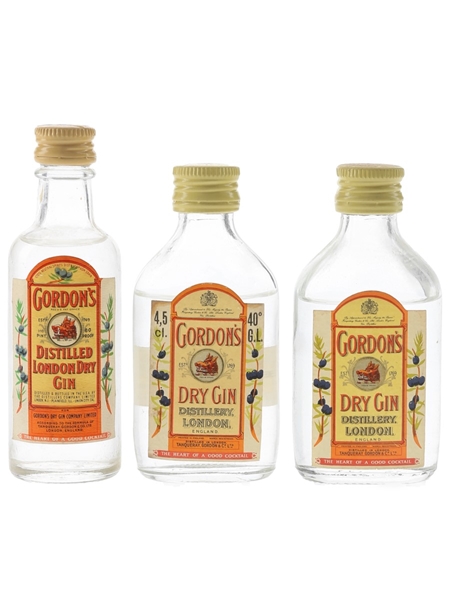 Gordon's Dry Gin Bottled 1970s-1980s 3 x 4.5cl-4.7cl