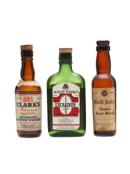 Gold Satin, Excalibur & Clark's Scotch Whisky Miniatures 3 x 5cl