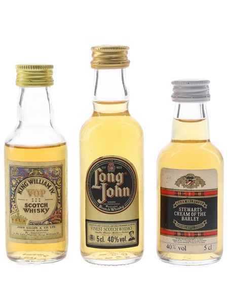 King William IV, Long John & Stewarts Cream Of The Barley Bottled 1980s 3 x 5cl / 40%