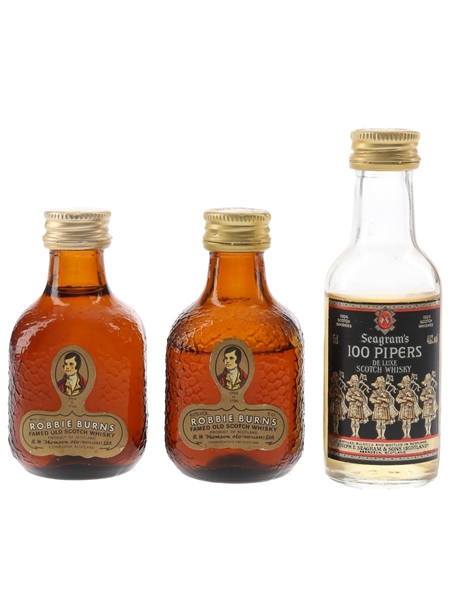 Robbie Burns & Seagram's 100 Pipers Bottled 1980s 3 x 5cl / 40%