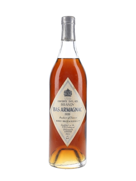 Berry Bros & Rudd 1920 Bas Armagnac Bottled 1960s 68cl / 40%