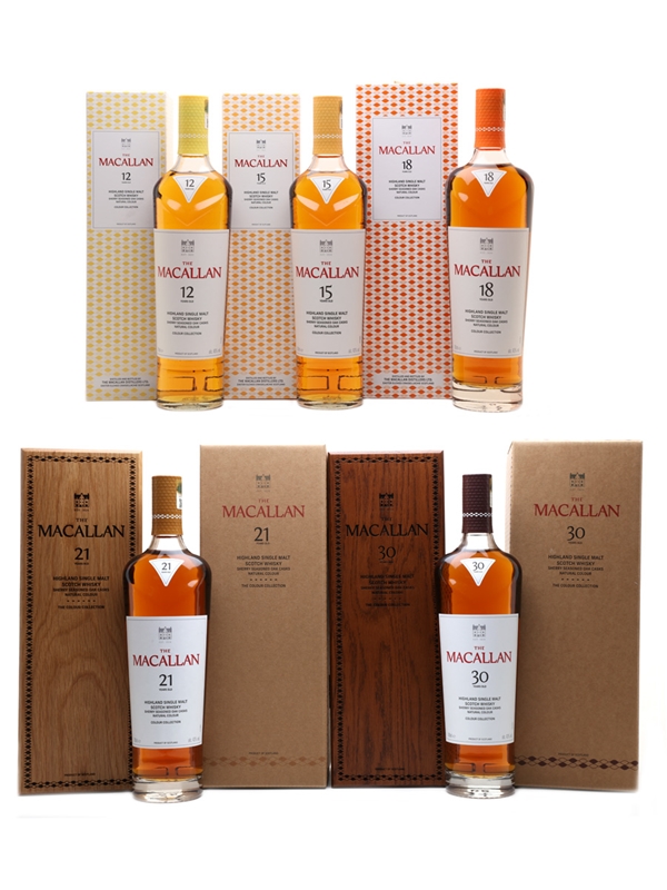 Macallan Colour Collection 12, 15, 18, 21 & 30 Year Old - Lot