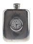 Stainless Steel Hip Flask With Clock Face  11.3cm x 8cm