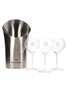 Veuve Clicquot Metal Ice Bucket & Three Veuve Clicquot Glasses 4 x 21cm-38cm Tall